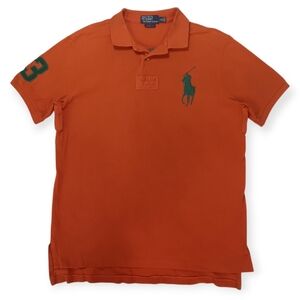 Ralph Lauren Orange Polo with Green Large Pony - Sleeve & Back Number - XL